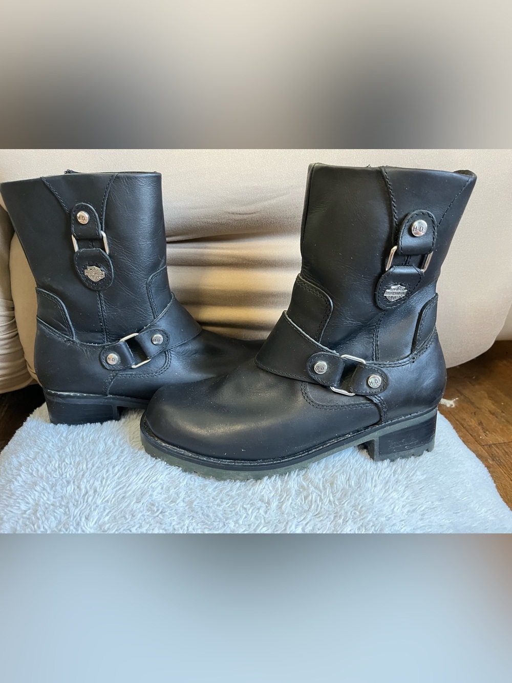 Harley-Davidson Black Leather Harness Heeled Boots
